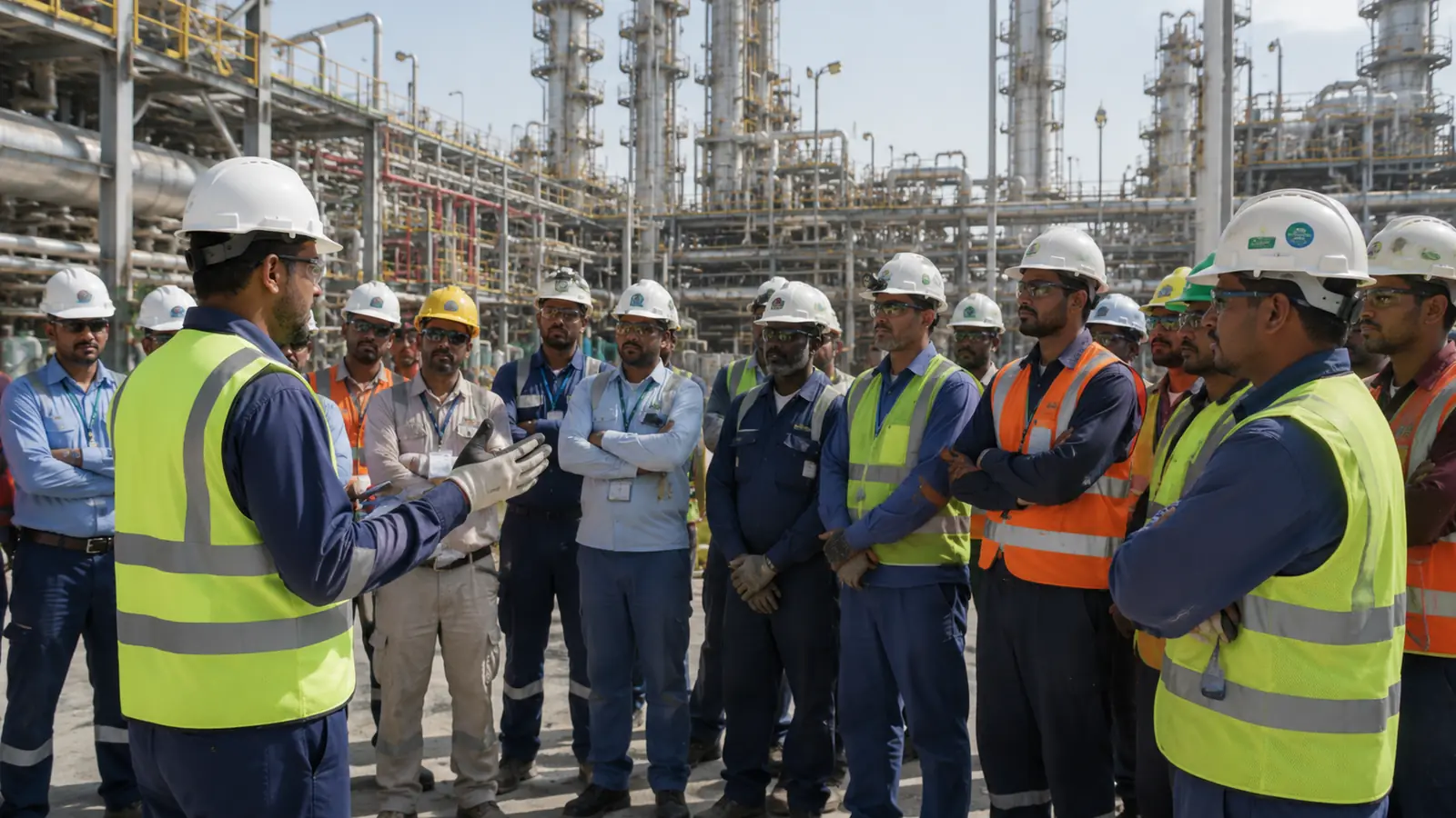 Industrial project team receiving a field briefing